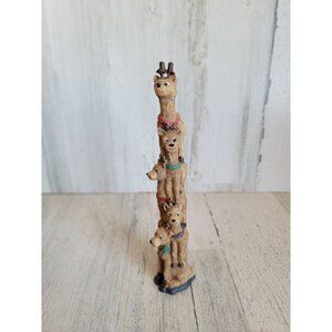 Vintage unique reindeer totem stack Xmas home decor accessory